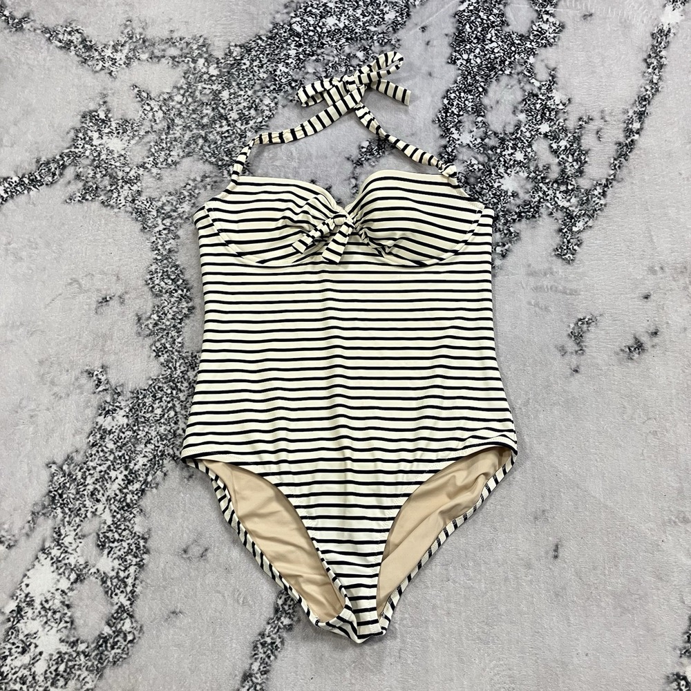 J.Crew‎ Striped Underwire One Piece Swimsuit Womens Size 14 Halter Tie